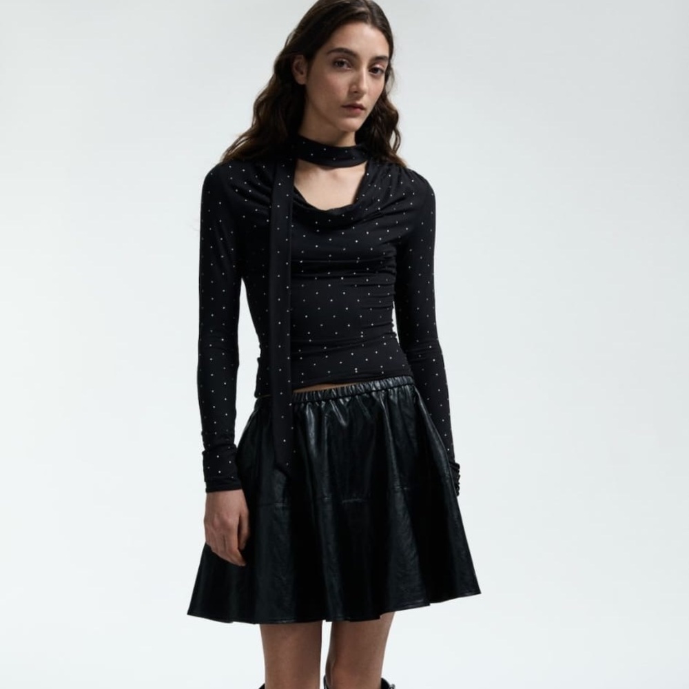Black Polka Dot Long Sleeve Top and Skirt